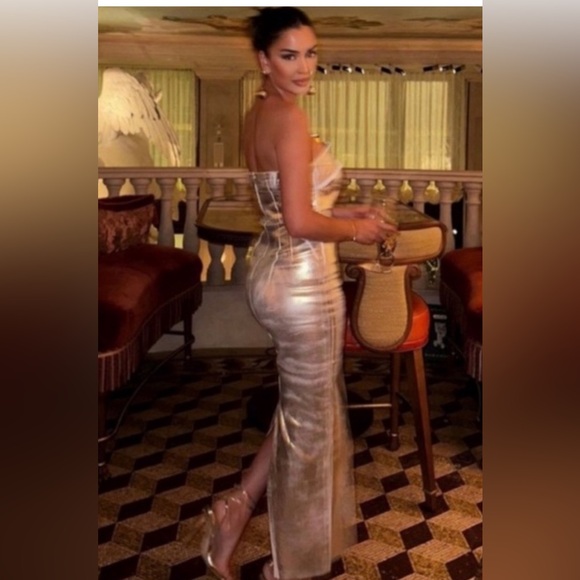 Zara Silver Strapless Dress - Picture 2 of 16